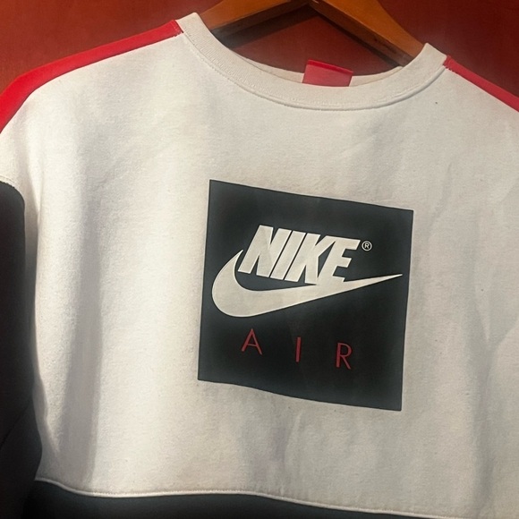 Nike Air Jumper Color Block Sz L Crew Neck Logo Sweater White Black Swoosh - Picture 6 of 10